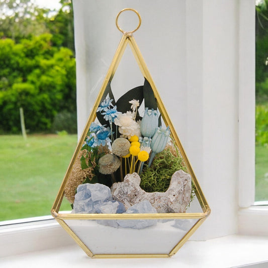 Terrarium Victorien en Cristal - Calcite bleu