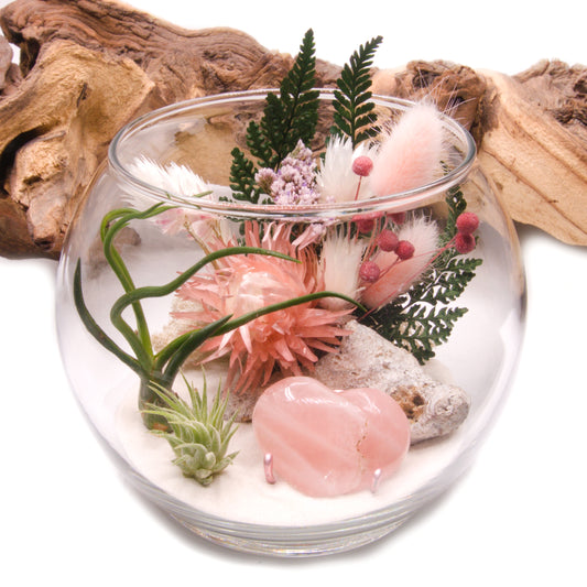 Tillandsia Terrarium - Rose Quartz Heart